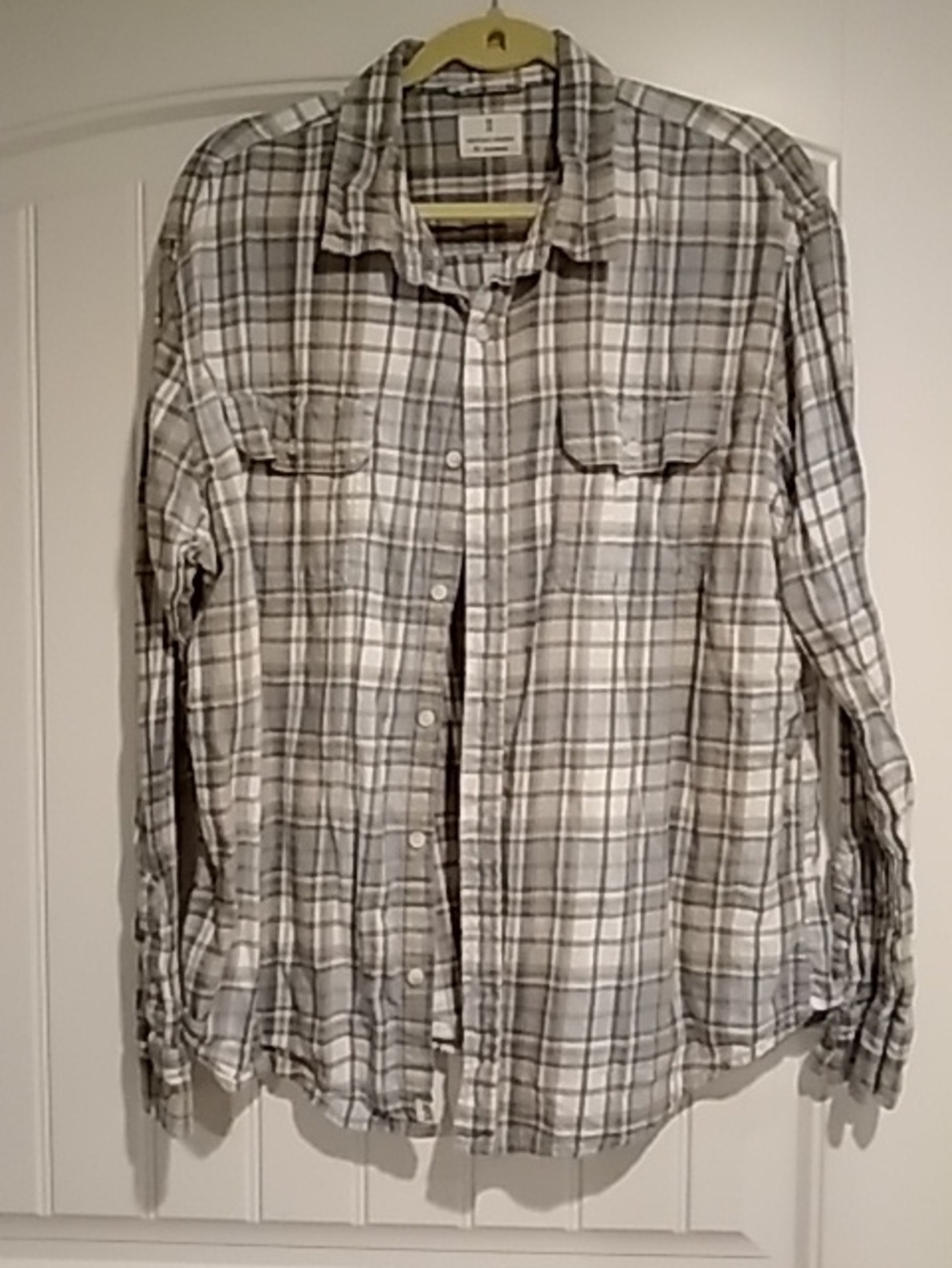 Men's Plaid Button-Up Shirt in Tan And Blue